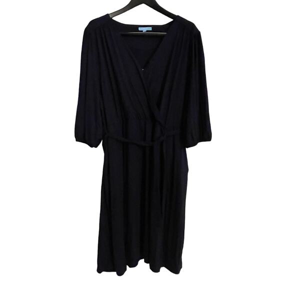 NWT Draper James RSVP Faux Wrap Dress 2X Blue Belted V-Neck Knit w/ Pockets - Picture 1 of 12